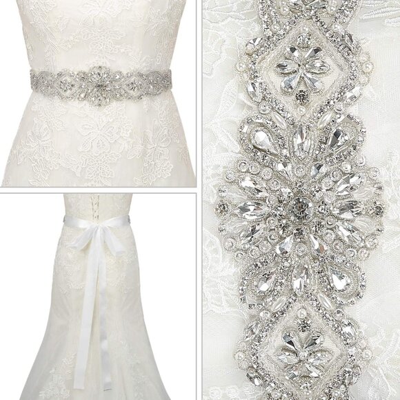Rhinestone Wedding Bridal Belts and Sashes with Ribbon for Bridal Gown Dress main image 4